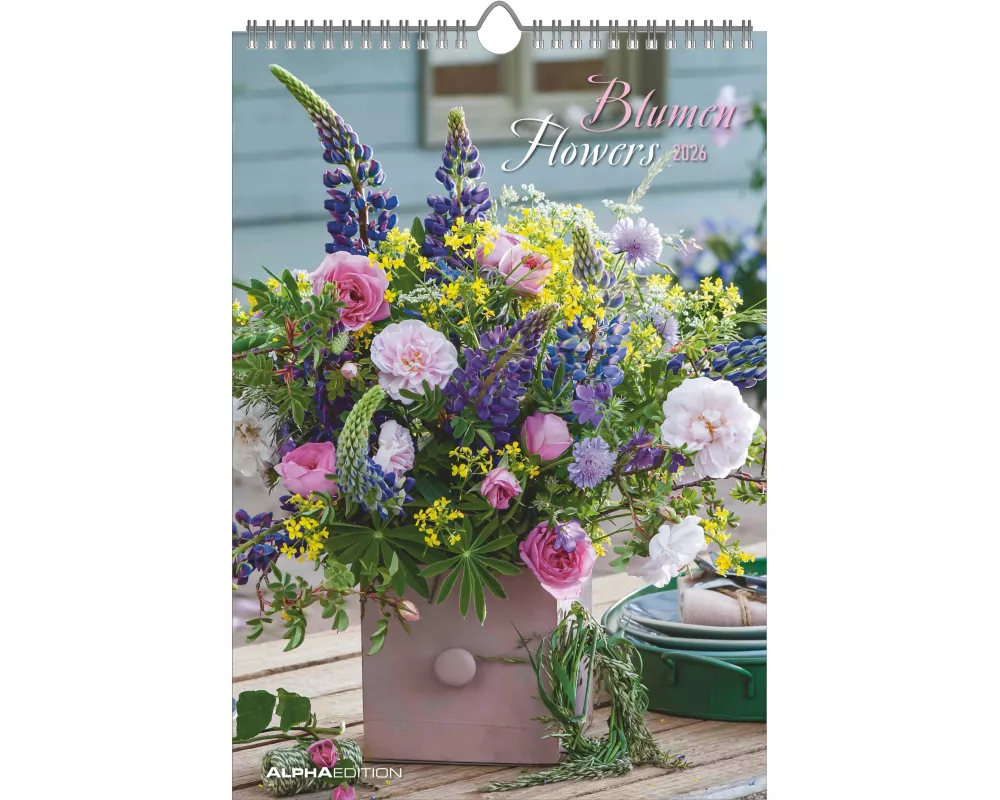 Alpha Edition - Blumen Kalender 2026 – Wandkalender 23,7×34 cm, mit 12 hochwertigen Blumenarrangements, 4-sprachigem Kalendarium & Zusatzinfos, FSC-ze