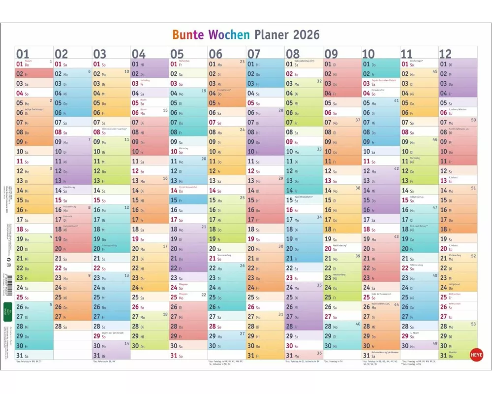 Bunte Wochen Posterplaner 2026