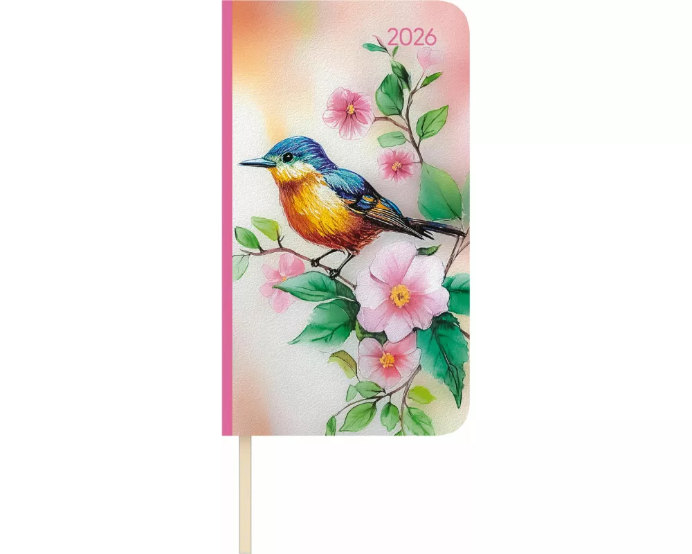 Alpha Edition - Lady Journal Slim Bird 2026 – Taschenkalender 9×16 cm – Weekly – eleganter Wochenplaner mit Notizseiten, Info- & Adressteil – 128 Seit