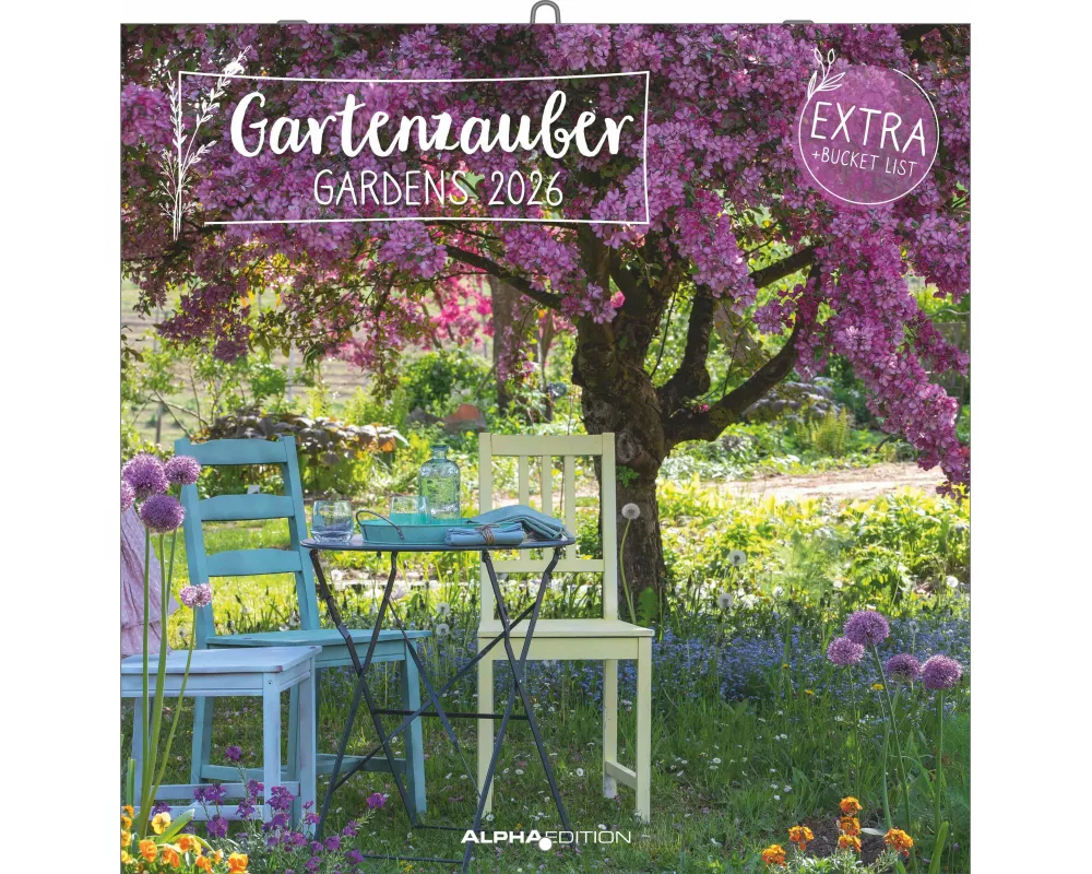 Alpha Edition - Gartenzauber 2026 – Wandkalender 30×30 cm mit Gartenmotiven & Platz für Notizen, Broschürenkalender mit Ferienterminen, für Natur- & G