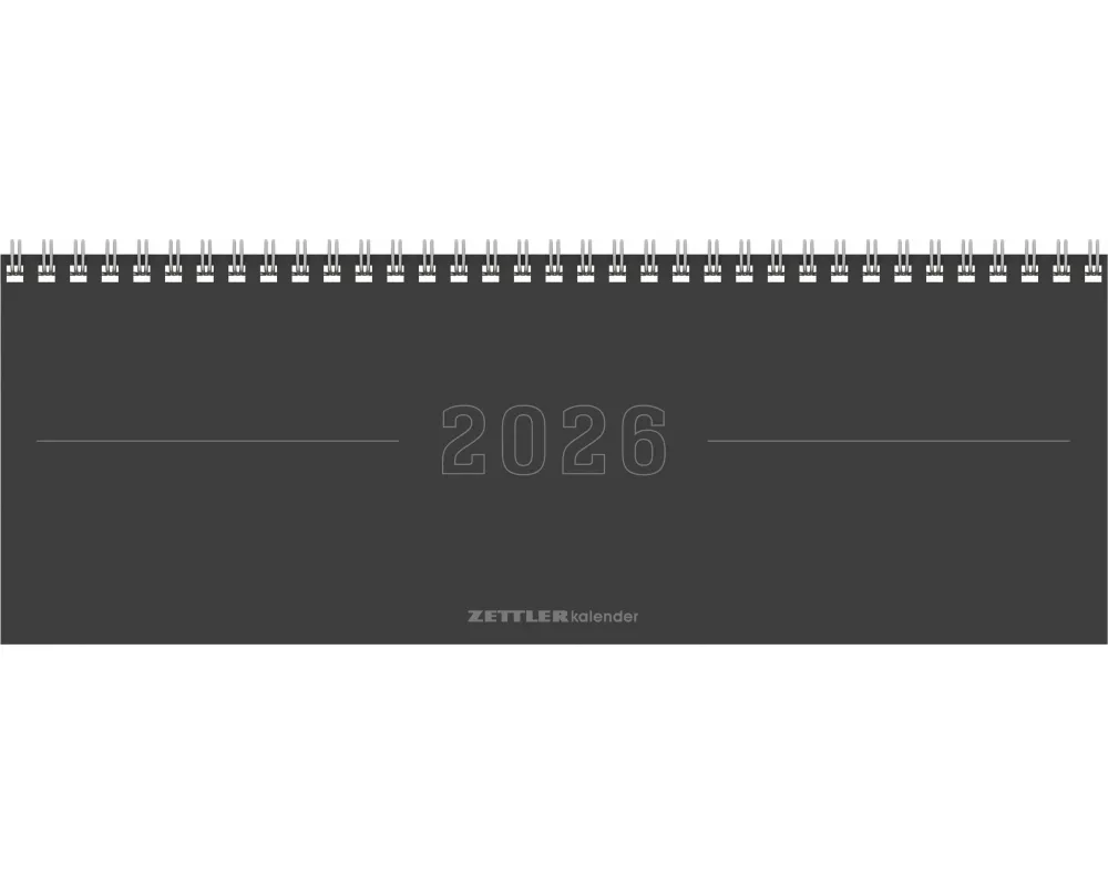 Zettler Tisch-Querkalender Papyrus Grau 2026 – Wochenkalender 30 × 11 cm, 1 Woche/2 Seiten, mit Notizblatt & Jahresübersicht, Zeiteinteilung 8–21 Uhr,