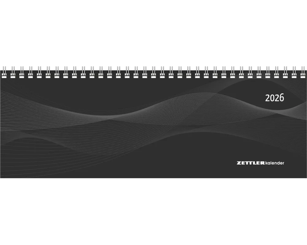 Zettler Tisch-Querkalender Profi schwarz 2026 – Wochenkalender 30 × 11 cm, 1 Woche/2 Seiten, mit Notizblatt & Jahresübersicht, Zeiteinteilung 8–21 Uhr