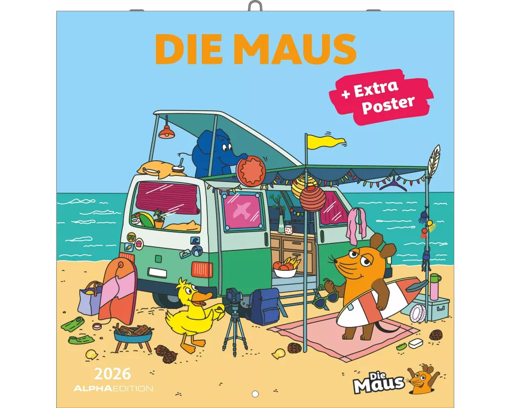 Alpha Edition - Die Maus Kalender 2026 – Wandkalender 30×30 cm (30×60 geöffnet) mit Illustrationen & Platz für Notizen, Broschürenkalender inkl. Poste