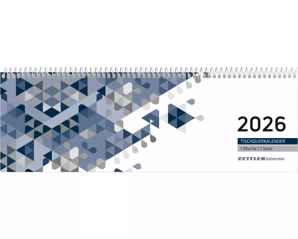 Zettler Tischquerkalender 1W/1S blau 2026 – Wochenkalender 30 × 10 cm, 1 Woche auf 1 Seite mit Stundeneinteilung 7–19 Uhr, FSC-zertifiziert, blauer Ei