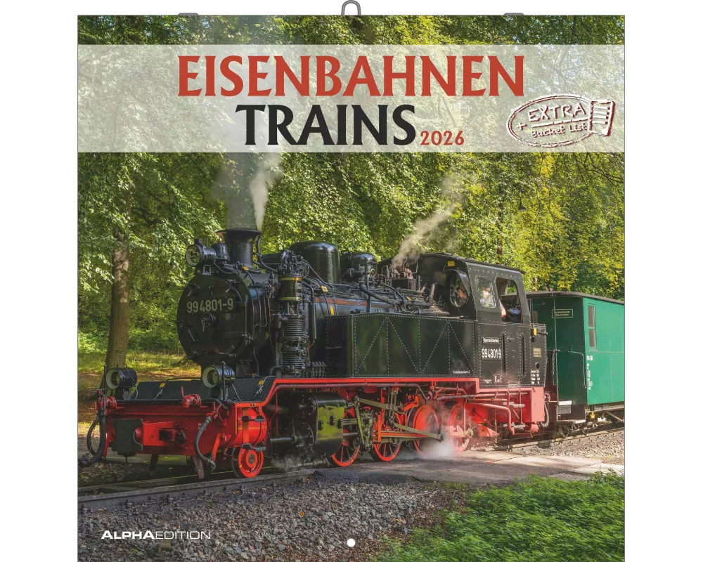 Alpha Edition - Eisenbahnen 2026 – Broschürenkalender 30x30 cm – Wandkalender & Bildkalender – Für Eisenbahn-Fans – 12 Lokomotiv-Motive – Mit Platz fü