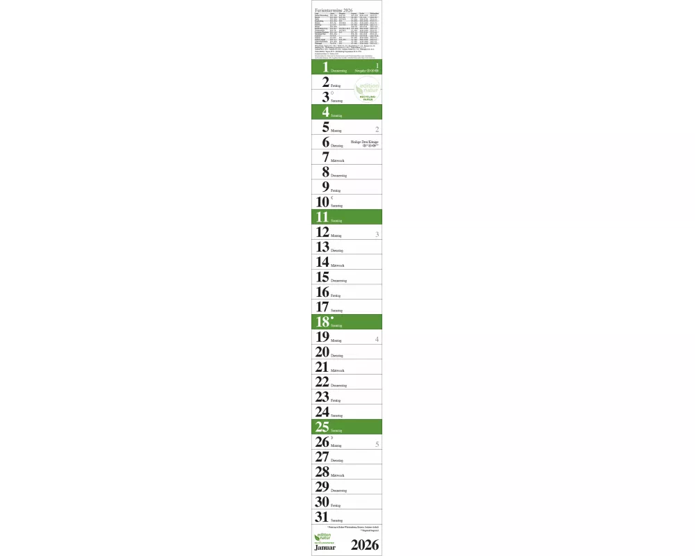 Streifenplaner Praktika Grün Recyclingpapier 2026