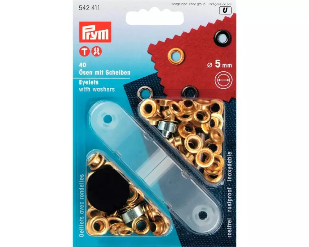 Prym Ösen + Scheiben 5 mm, Gold, 40 Stück