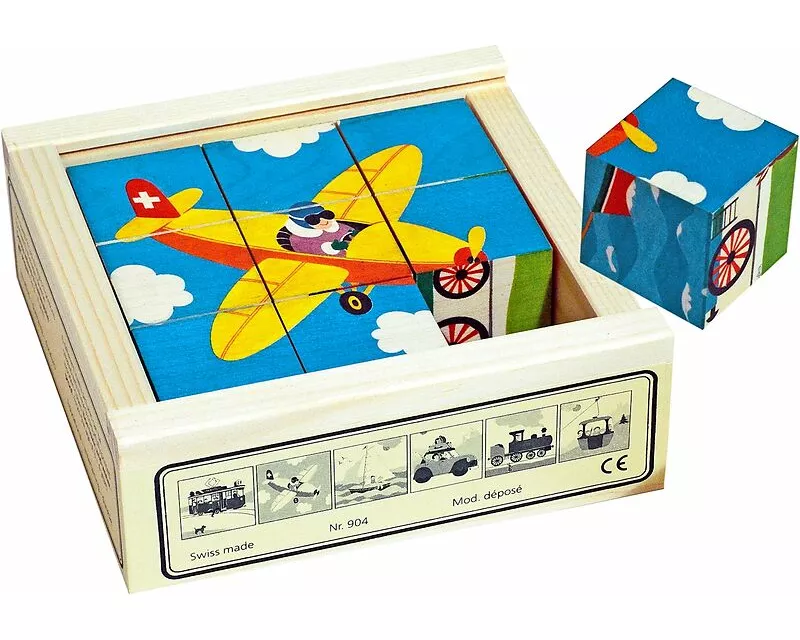 Würfelpuzzle, 9-teilig. Verkehrsfahrzeuge
