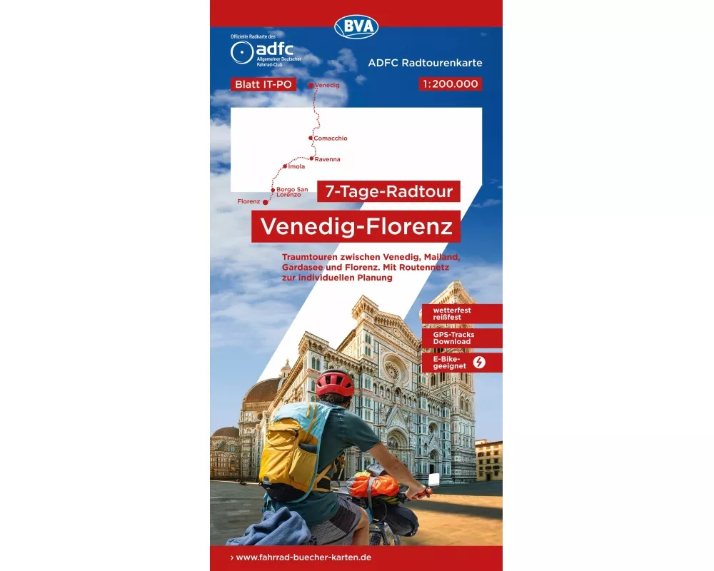 BVA ADFC Radtourenkarte 7-Tage-Radtour Venedig-Florenz, 1:200.000