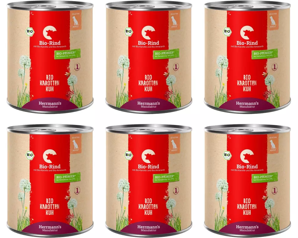 Herrmann's Nassfutter Bio Rind mit Karotten und Amaranth 6 x 800 g