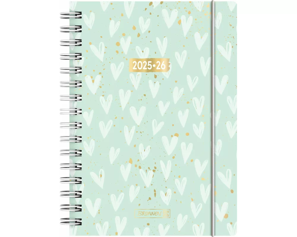 BRUNNEN Schülerkalender (2025/2026) "Hearts", 1 Seite = 1 Tag, A5, 352 Seiten, PP-Umschlag, mint