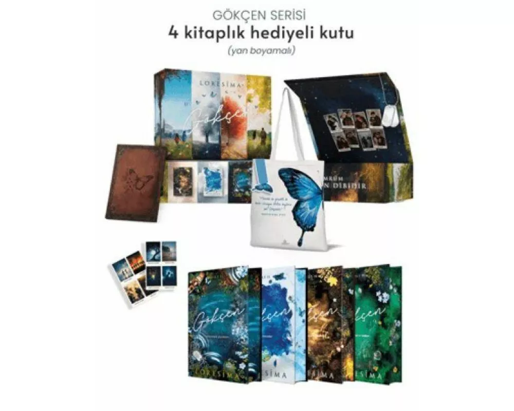 Gökcen Serisi 4 Kitaplik Hediyeli Kutu Yan Boyamali, Ciltli