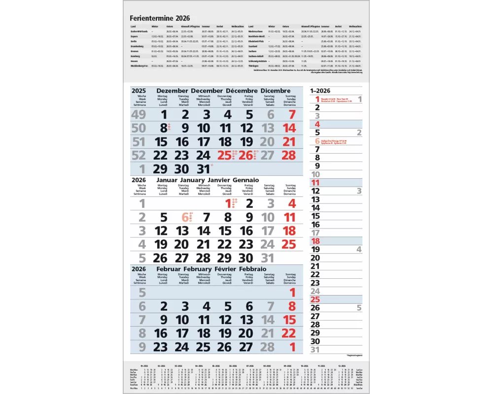 3-Monats-Planer Combi Blau 2026