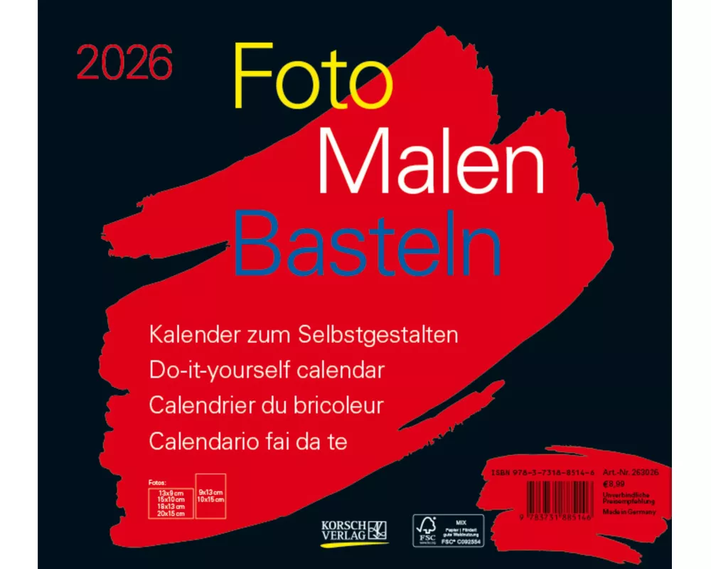 Foto-Malen-Basteln Bastelkalender quer schwarz 2026