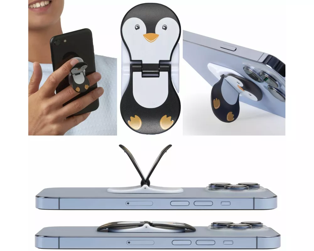 zipgrips Pinguin - 2 in 1 Handy-Griff & Aufsteller - Sicherer Griff - Halter für Smartphones - Perfekte Selfies - Ideal für Videos