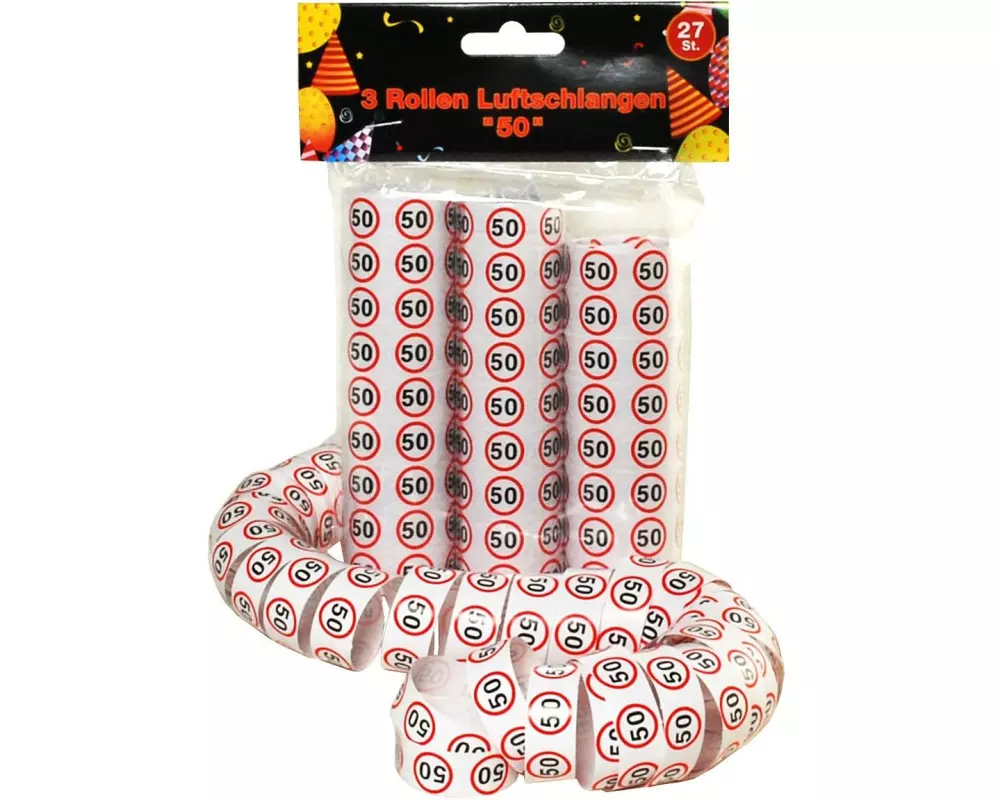 Trendcompany Luftschlangen 50. Geburtstag 3 Rollen, 27 Stück
