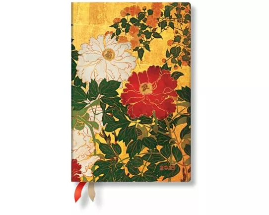 Natsu (Rinpa Florals) Mini 12-month Horizontal Softcover Flexi Dayplanner 2025 (Elastic Band Closure)