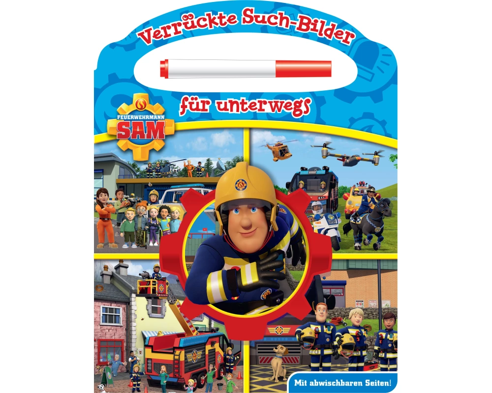 Feuerwehrmann Sam - Verrückte Such-Bilder für unterwegs - Wimmelbuch - Pappbilderbuch mit Stift und abwischbaren Seiten ab 3 Jahren