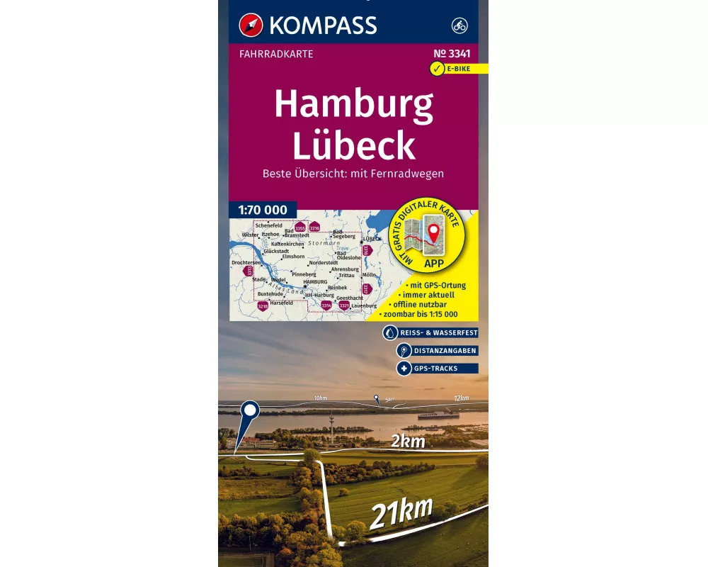 KOMPASS Fahrradkarte 3341 Hamburg, Lübeck 1:70.000