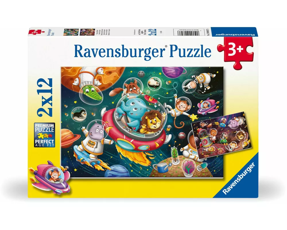 Kinderpuzzle 2x12 Teile - Tiere im Weltall