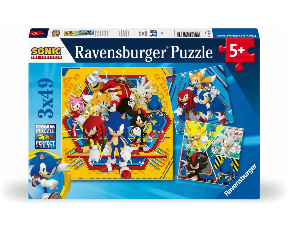 Kinderpuzzle 3x49 Teile - Sonic the Hedgehog - Die Abenteuer von Sonic