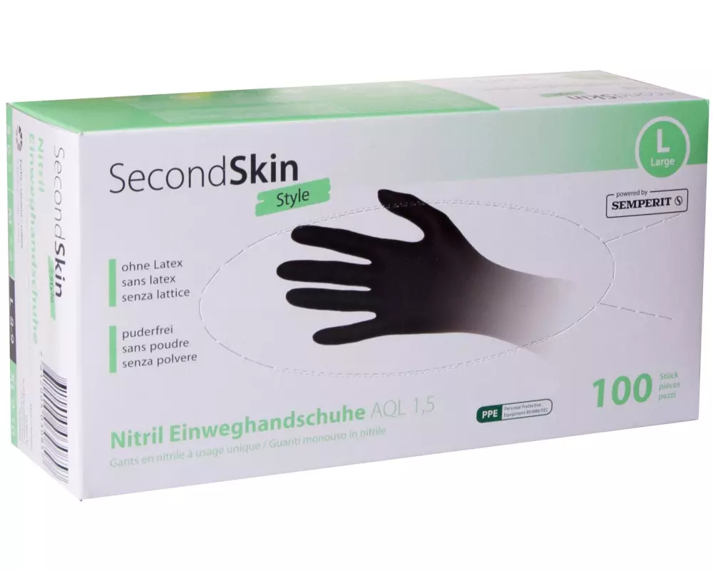 SecondSkin Einweghandschuh Nitril L, Schwarz, 100 Stück
