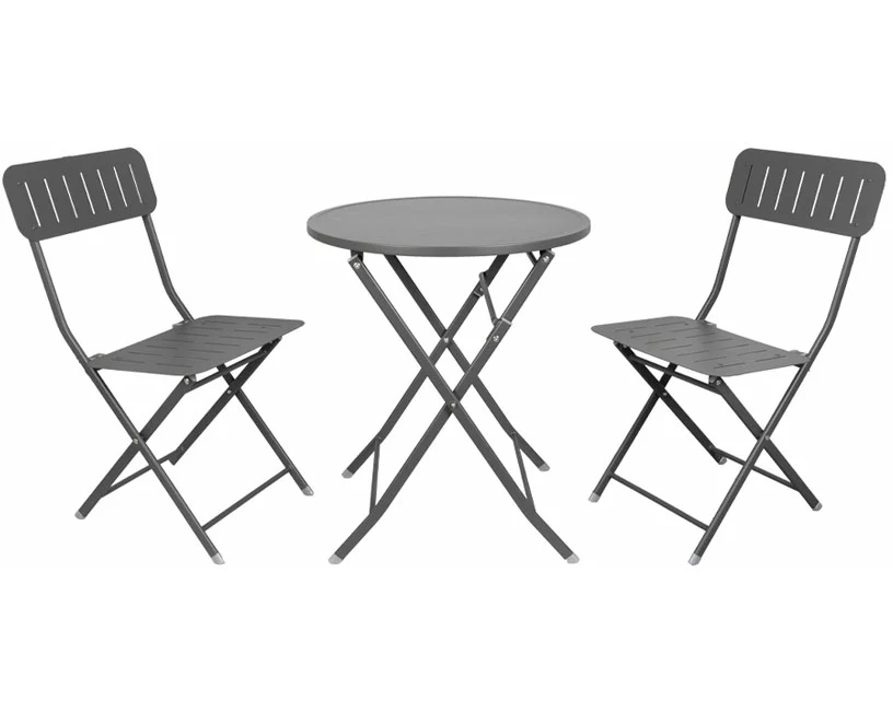 CONTINI Gartentisch Rund mit 2 Stühlen Metall anthrazit