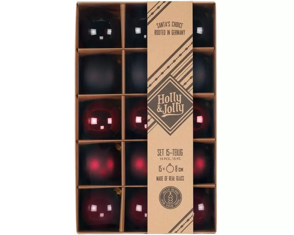Holly & Jolly Weihnachtskugel Smooth Port 15 Stück, 8 cm