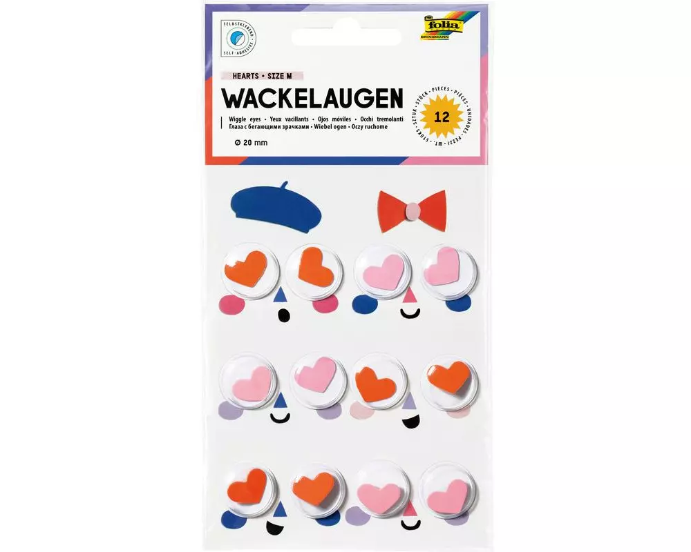 Folia Wackelaugen Hearts, Ø 20 mm, 12 Stück