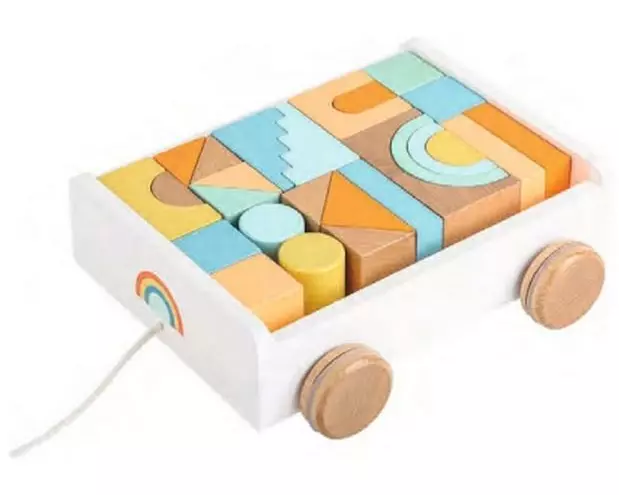 Spielba Holzspielwaren Wagen mit Bauklötzen
