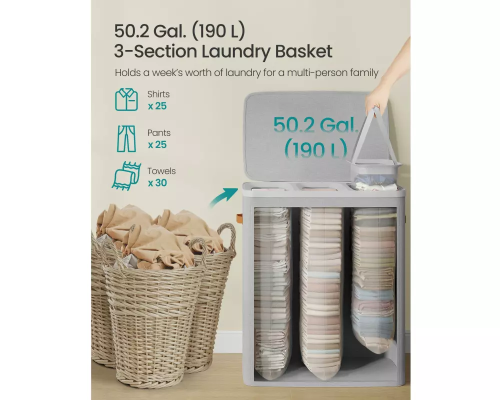 Songmics Laundry Basket 190 l, Taubengrau
