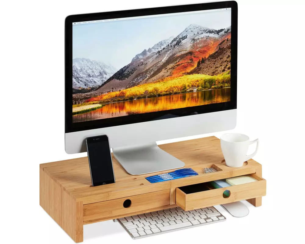 relaxdays Monitorständer 12 x 56 x 27 cm, Hellbraun