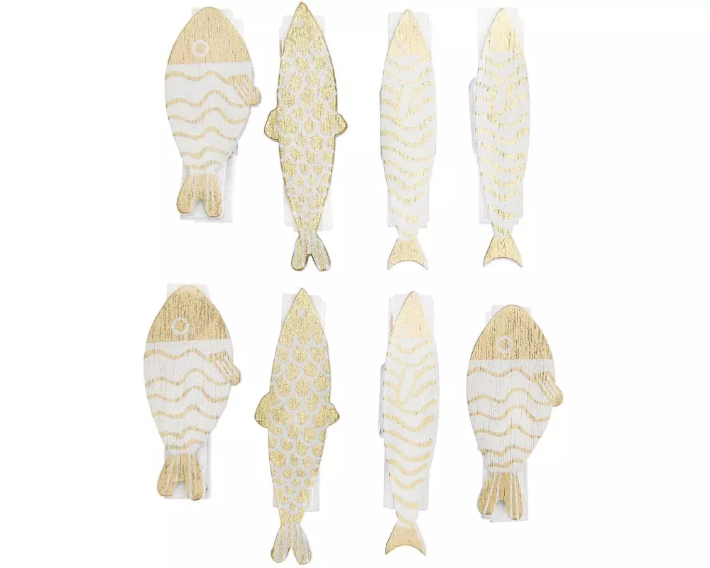 Rico Design Dekoklammer Fische 8 Stück, Gold/Weiss