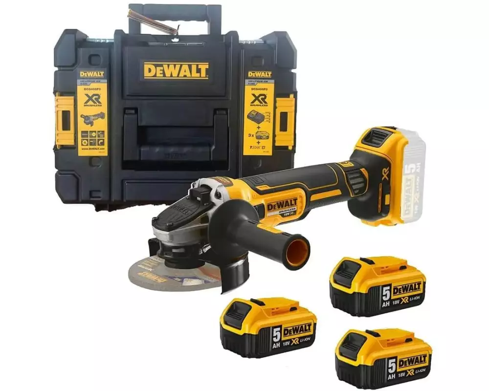 DEWALT Winkelschleifer 18 V DCG405P3 3x 5 Ah Akku