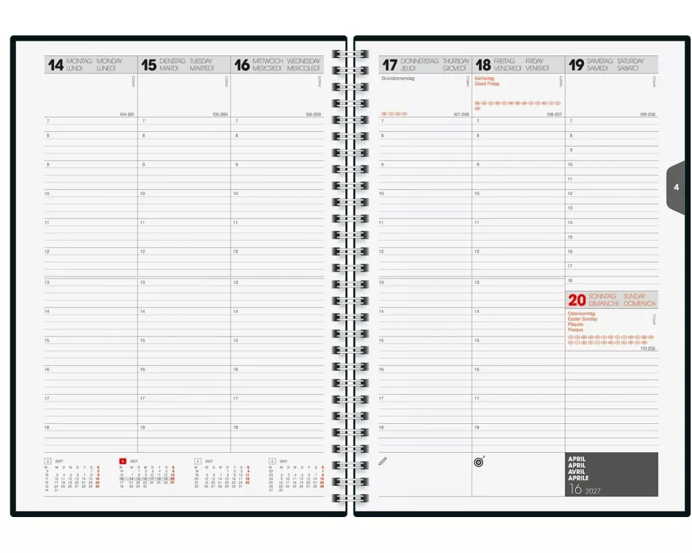 Simplex Wochenagenda 2027 1W/2S, 169 x 240 mm, Silber-Grau