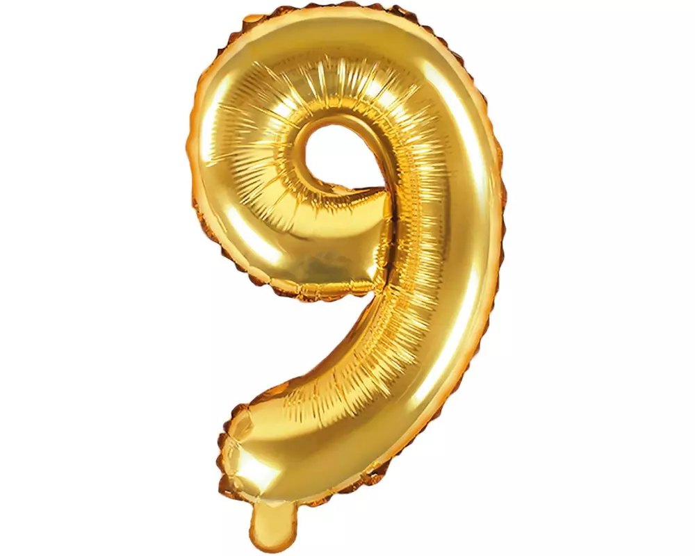 Partydeco Folienballon Zahl 9 klein 35 cm, gold, 1 Stück