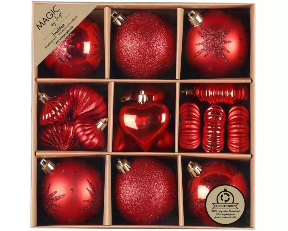 INGES CHRISTMAS DECOR Weihnachtskugel 18 Stück, Rot