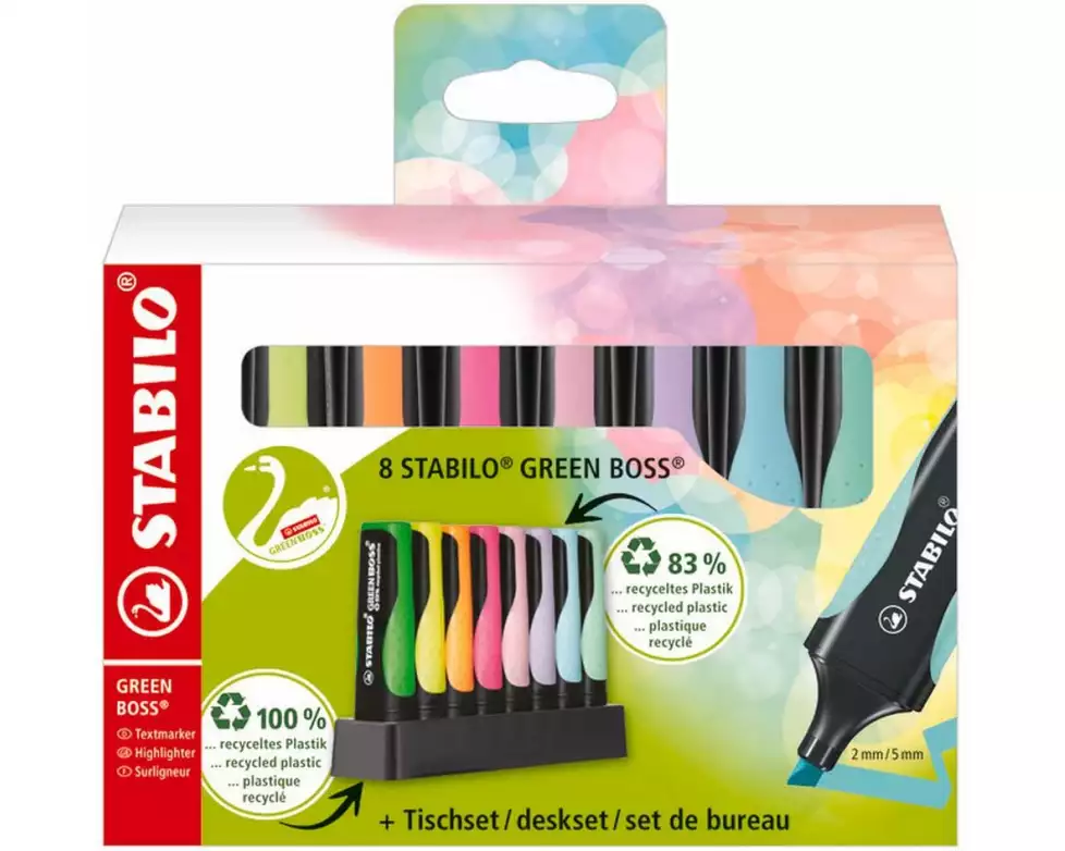 STABILO Textmarker Green Boss Tischset, 8 Stück