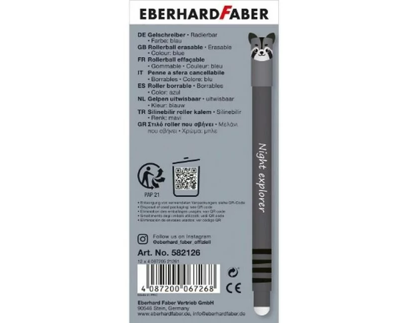 Eberhard Faber Gelschreiber Animal Erase it! Raccoon 0.7 mm, Blau