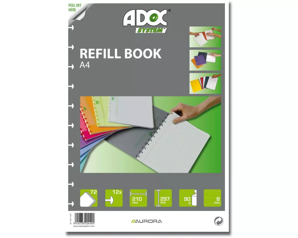 Adoc Notizheft Pap-Ex-Ersatzblätter A5, kariert, 72 Stück