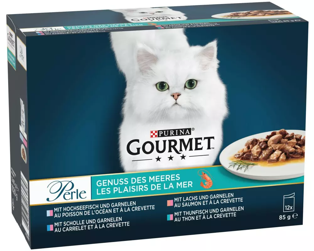 Purina Gourmet Nassfutter Gourmet Perle Genuss des Meeres Fisch, 12 x 85g