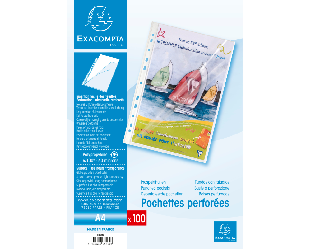 EXACOMPTA Zeigetaschen PP 60my A4 5800E transparent genarbt 100 Stück