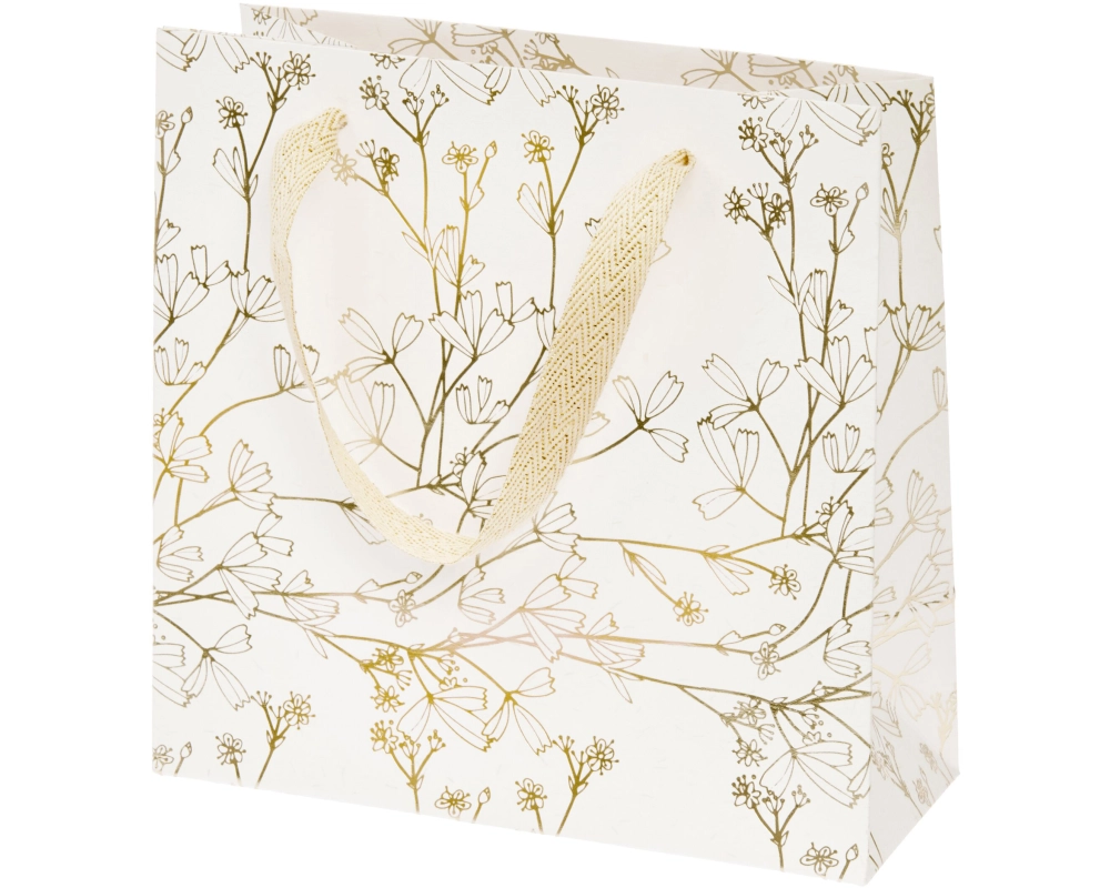 RICO DESIGN Geschenktasche 18x18x10cm 401270 Natur, Blumen, gold