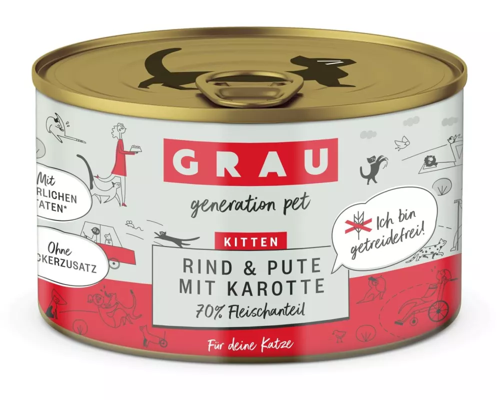 Grau Nassfutter Kitten Rind, Pute und Karotte 200 g