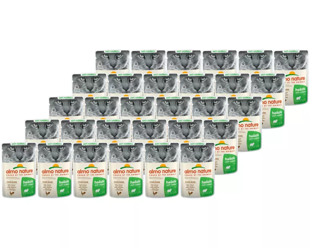 Almo Nature Nassfutter Holistic Anti Hairball mit Huhn, 30 x 70 g