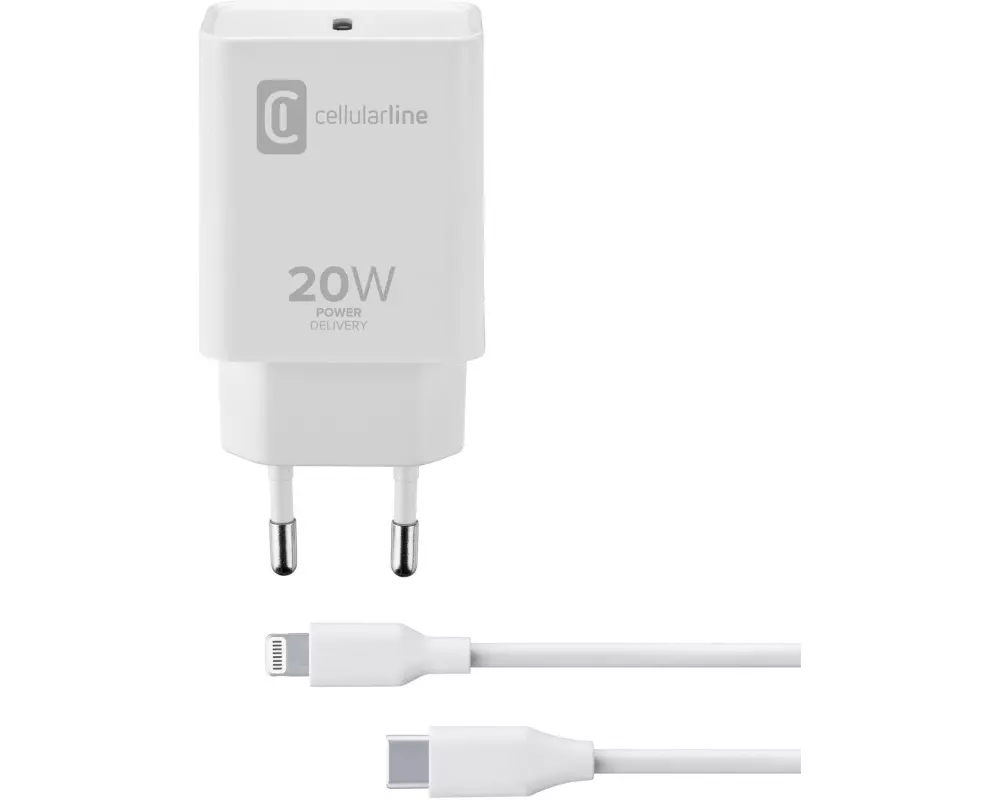 Cellular Line Charger Kit 20 W, USB-C auf Lightning Kabel, Weiss