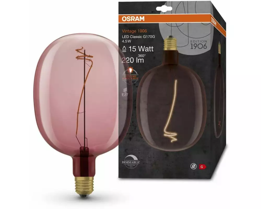 OSRAM Lampe Vintage 1906 Ballon Pink, 4.5W, E27, Warmweiss
