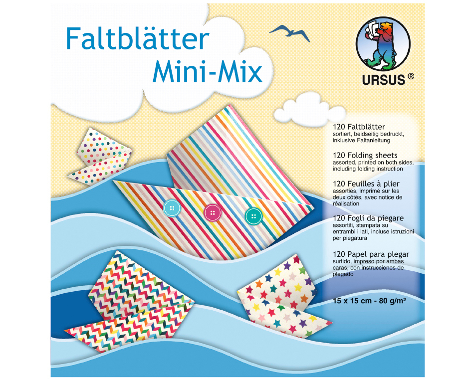URSUS Faltblätter Origami 15×15cm 3005599F Mini Mix ass. 120 Blatt