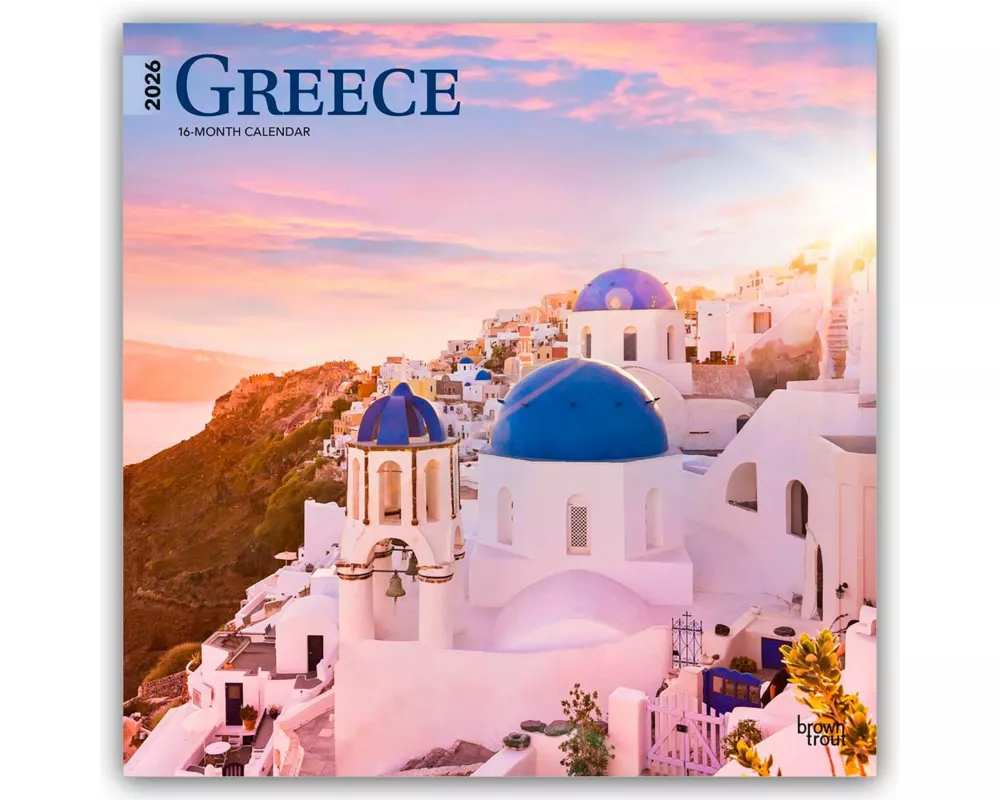 Greece 2026 12 X 24 Inch (Hanging) Monthly Square Wall Calendar Plastic-Free
