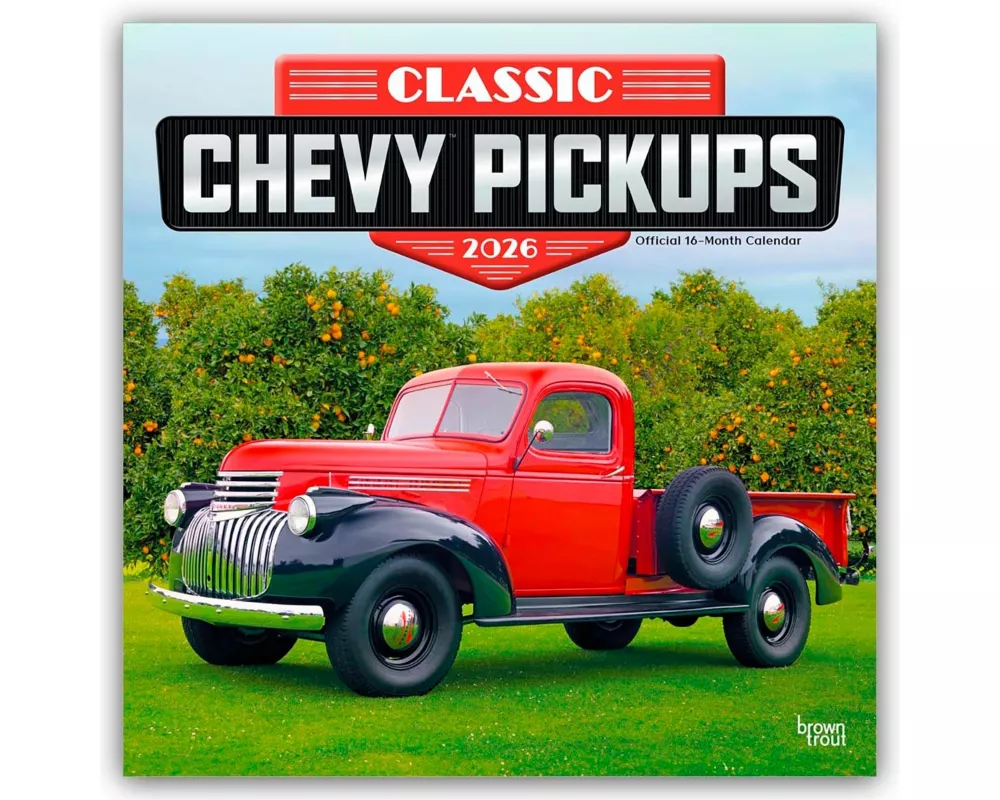 Classic Chevy Pickups Official 2026 12 X 24 Inch (Hanging) Monthly Square Wall Calendar Foil Stamped Cover Plastic-Free
